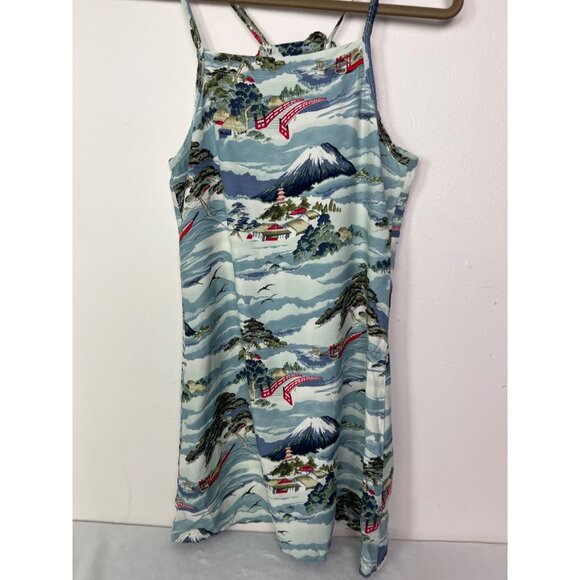 L.A. Movers Girl Vintage Sun dress Adjustable Straps SZ 12 Rayon Asian Print Vil - Picture 5 of 10